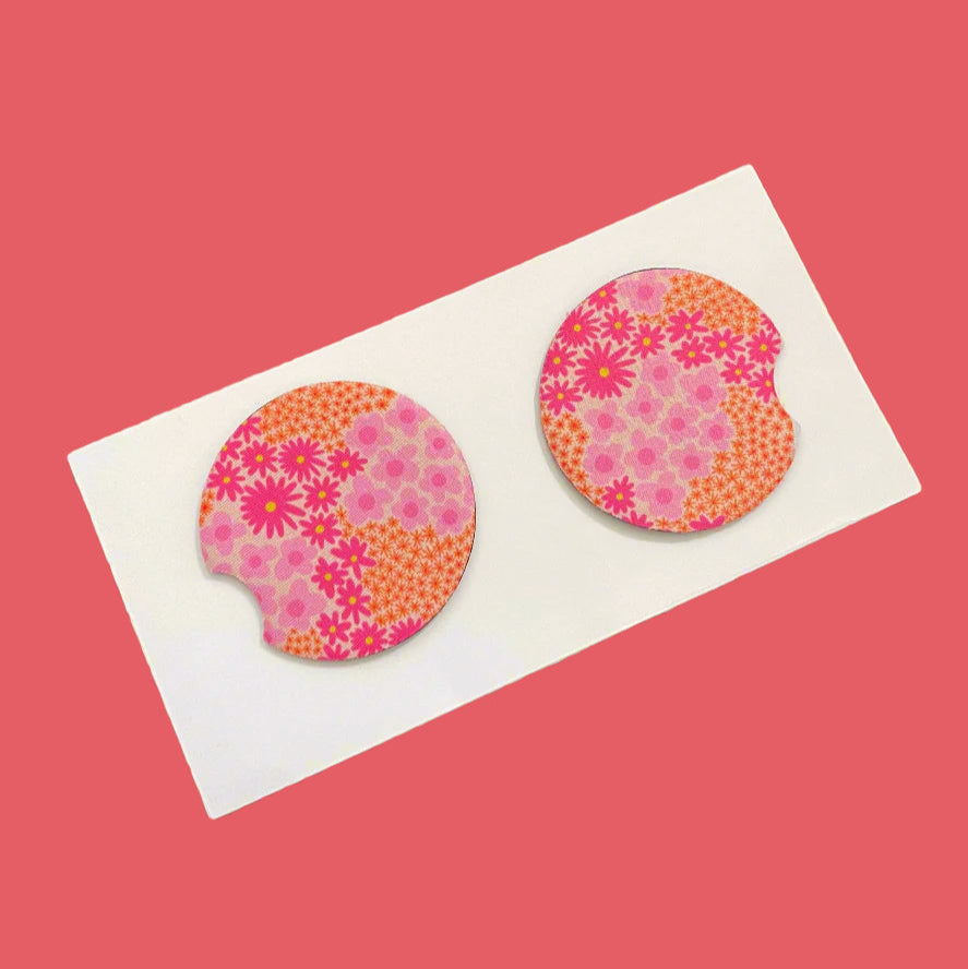 Pink and Orange Flower Car Coasters